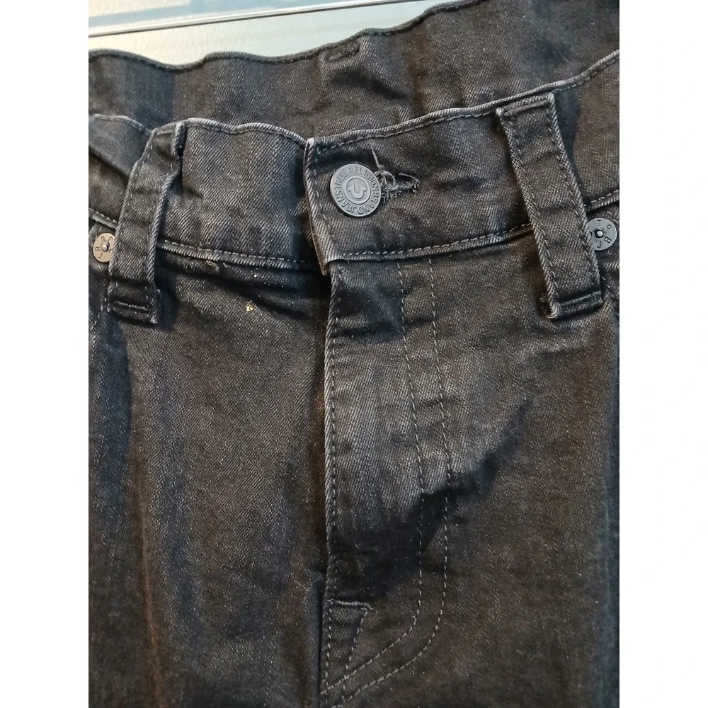True Religion Geno Relaxed Slim Jeans Mens 36 Black Cut Off  Horseshoe READ